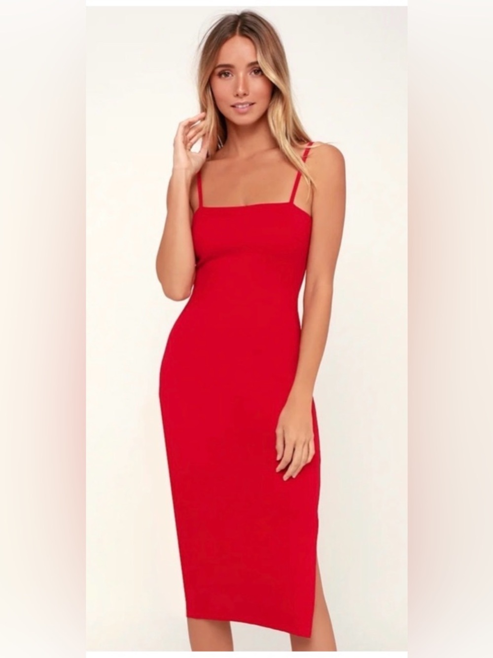Lulus Paulina Red Bodycon Midi Dress MK